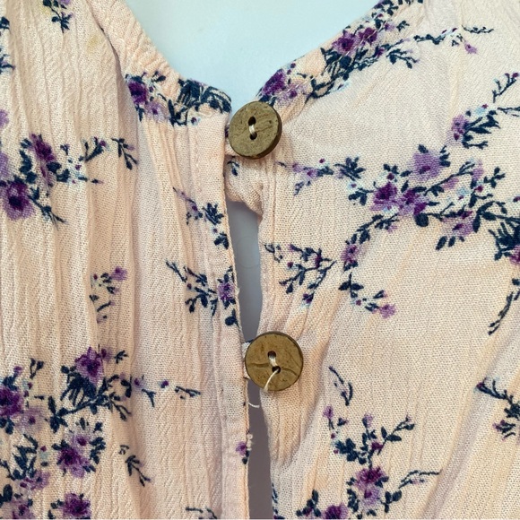 Pink Purple Soft Rayon Floral Print Short sleeve button down top ties waist XL - Picture 7 of 8